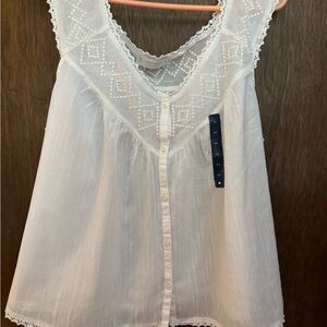 Lucky Brand White Lace Button-Front Chemise